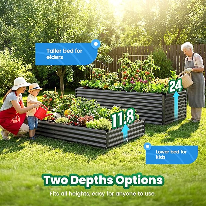 Quictent Raised Garden Bed Galvanized Raised Beds for Gardening Vegetables with Cover 8x4x2 ft Metal Planter Box Outdoor Use, Green