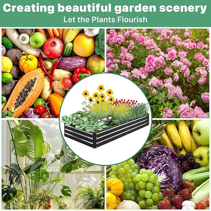 2 Pack 6×3×1ft Galvanized Metal Raised Garden Bed, Metal Planter Kit Box Outdoor for Deep-Rooted Vegetables, Flowers, Green and Herbs