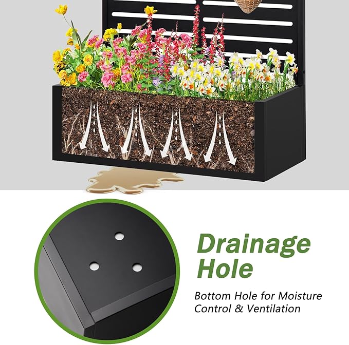 Metal Raised Garden Bed with Trellis,Planter Box for Climbing Plants, Vegetables & Vines, Features Drainage Holes and Privacy Screen.raised garden beds outdoor planters for porch (White, 71"x35"x16")