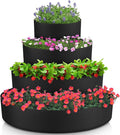 4 Pcs Plant Grow Bags 4 Tiered Strawberry Planter Tower Fabric Raised Garden Beds, 39 Inch Nonwoven Strawberry Pyramid Planter for Vegetables Flower Herbs Gardening Outdoor Growing (Black)