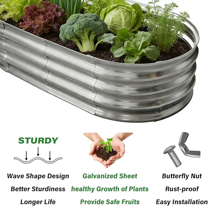 Galvanized Raised Garden Bed for Outdoor: 4X2X1ft Durable Metal Vegetable Plant Container Kit - Oval Planter Box for Gardening Flower Trough （2 Pack）