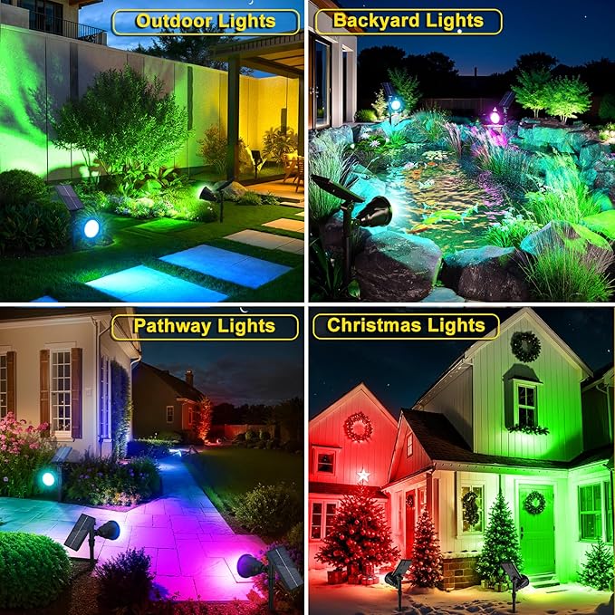 ROSHWEY Solar Spot Lights Outdoor, 7 Colors Halloween Christmas Outdoor Lights Waterproof Landscape Light 600LM Solar Spotlight Lighting for House Backyard Pool Patio Garden Decor- 2 Pack