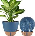 2 Pack 10 inch Plant Pots, Plastic Self Watering Planters with Drainage Holes, Deep Reservoir, Water Level Indicator, Modern Decorative Flower Pots for Indoor Outdoor Plants (Navy Blue, 10 inch)