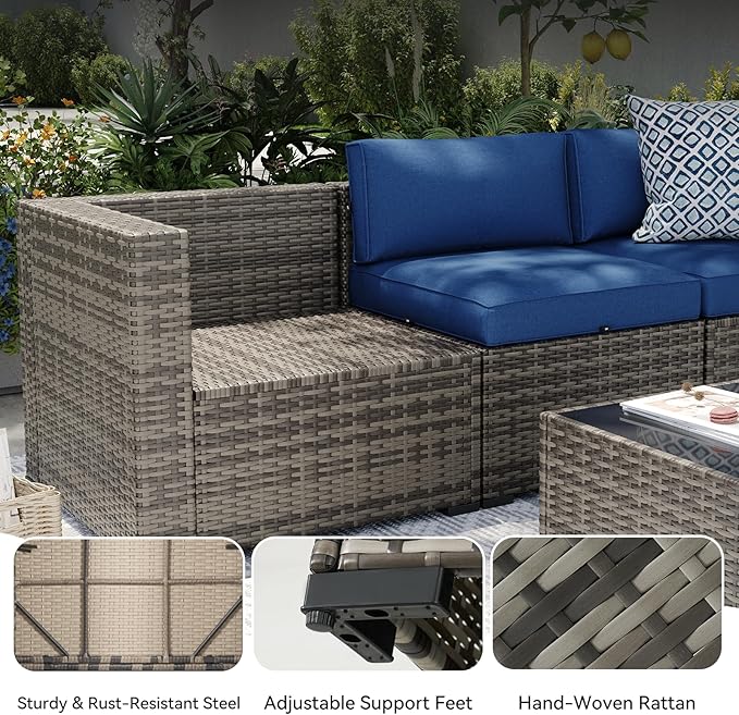 Aoxun Patio Furniture Sets, 15-Piece Outdoor Patio Furniture with 44'' Propane Gas Firepit Table, Wicker Outdoor Conversation Set Sectional Sofa for Backyard, Poolside, Garden