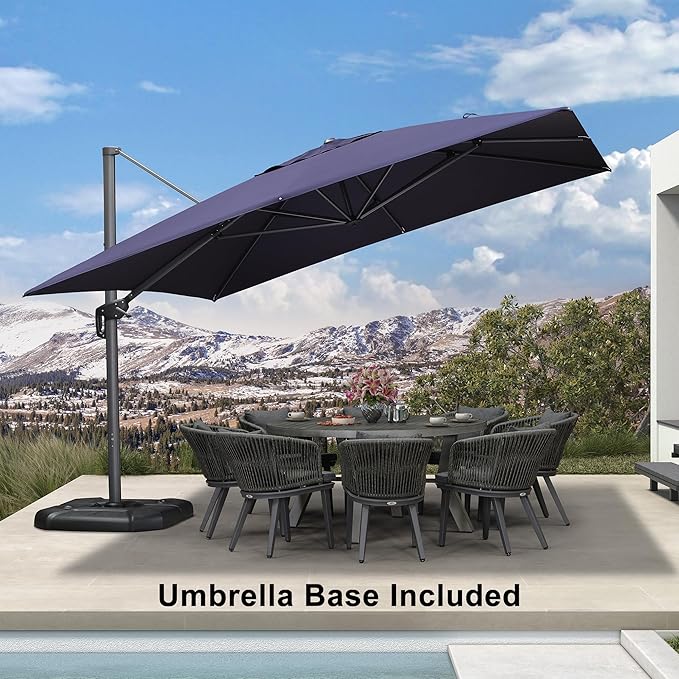 PURPLE LEAF 11.5' X 11.5' Telescopic Patio Umbrella with Base Included Lifting Cantilever Offset Square Large Umbrella for Pool Outdoor Patio Deck Garden Navy