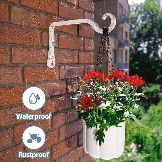 BOLITE Plant Hangers, 6 Inch Hanging Plant Brackets Outdoor Indoor, Wall Hooks for Hummingbird Feeders, Bird Feeders, Planters, Lanterns, Wind Chimes, Home Decor, 2 Pack, White, Gifts for Women Men