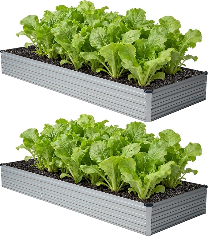 12x4x1 ft(2 Pack) Galvanized Raised Garden Bed,Outdoor Planter Box Metal Patio Kit Planting Bed for Vegetables Flowers and Succulents,Silver