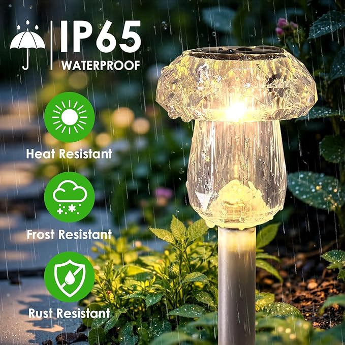 Mancra 8 Pack Solar Pathway Lights Outdoor, Mushroom Solar Garden Lights Waterproof Dusk to Dawn Solar Outdoor Lights for Yard, Walkway, Garden Decorations, Warm White