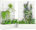 Outsunny Galvanized Raised Garden Bed with Trellis, Metal Planter Box with Drainage Holes, Outdoor Privacy Screen for Climbing Plants, Vegetable, Vines, 43" x 16" x 70", 2 Pack, White