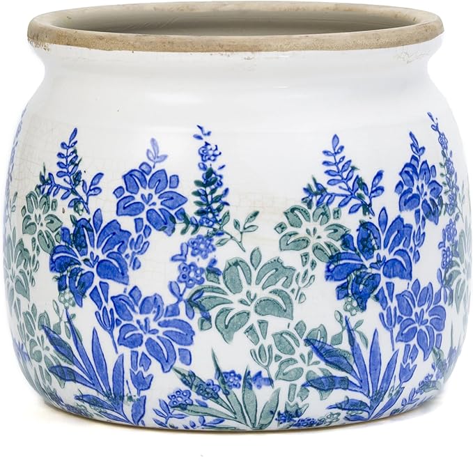 Flower Pot,Vintage Ceramic Pot for Planter with Drainage Holes, 6.29 inch Ice Crack Glazed Small Planters Pot for Indoor,Tucan Home Decor,Gardening Gifts (Art Deco)