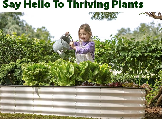 Plant & Plot Galvanized Raised Garden Beds Outdoor // 8×4×1 ft (2-Pack) Planter Raised Beds for Gardening, Vegetables, Flowers // Large Metal Garden Box // Patented Tool-Free Design (White)