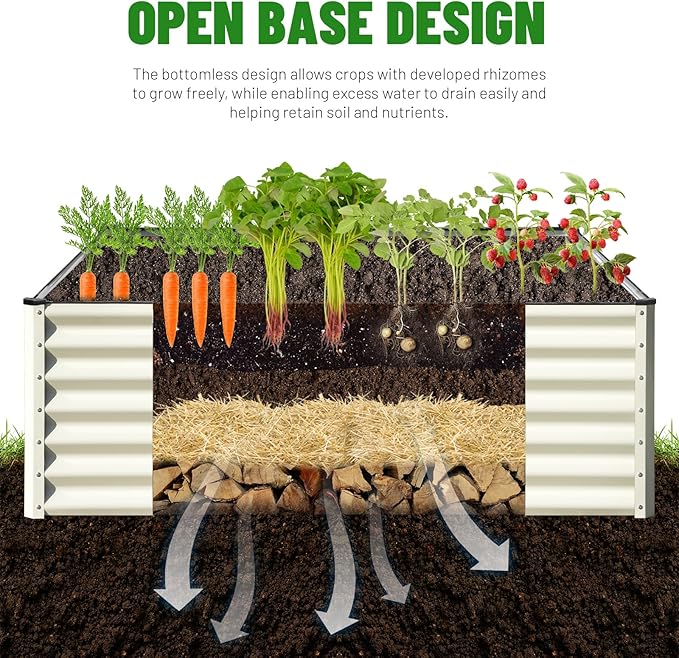 SnugNiture Galvanized Raised Garden Bed 4x4x2FT Outdoor Large Metal Planter Box Steel Kit for Planting Vegetables, Flowers, Beige White