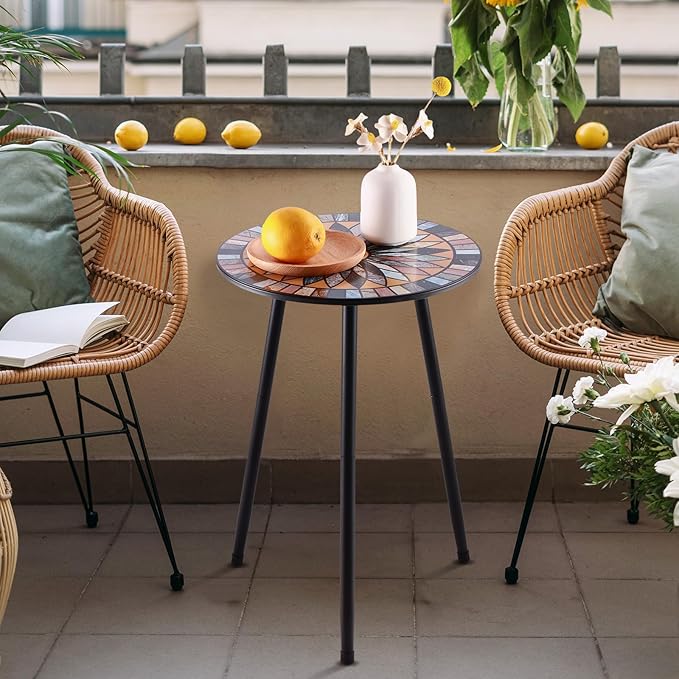 Party Zealot 1 Pack Metal Mosaic Round Side Table Small 13.4" End Patio Round Accent Table Garden Corner Stand for Small Spaces Weather-Resistant for Balcony Plant Stand Indoor Outdoor