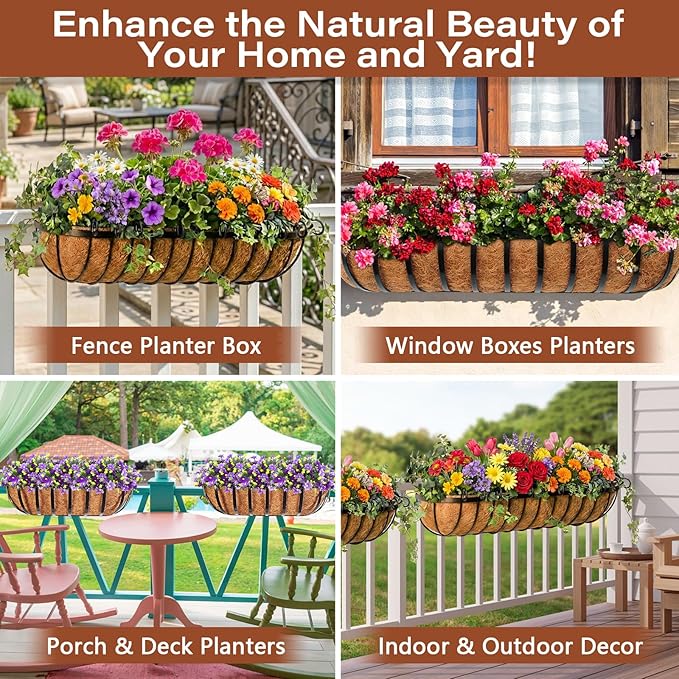 Legigo 4PCS 36 Inch Natural Trough Coco Coir Liners Planters Replacement, Pre-Formed Window Basket Coconut Coir Fiber Liner for Garden Window Flower Box Pots, Fence Trough Planter, Wall Planter Basket