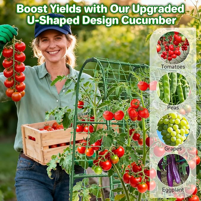 Cucumber Trellis for Raised Bed, U-Shape Garden Trellis for Climbing Plants Outdoor, Metal Arch Trellis for Vegetables, Plant Support for Tomato, Pea, Zucchini(31.5" L×30" W×47.2" H-Small)