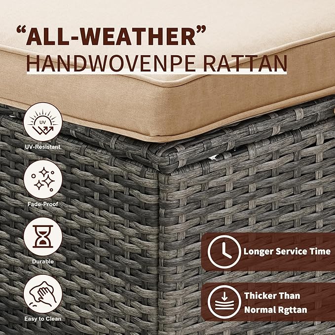 6 Pieces Patio Furniture Set - All-Weather Outdoor Wicker Sectional Conversation Sofa, Rattan Patio Seating Sofa Set with 4'' Cushion and Glass Table for Porch Poolside, Brown