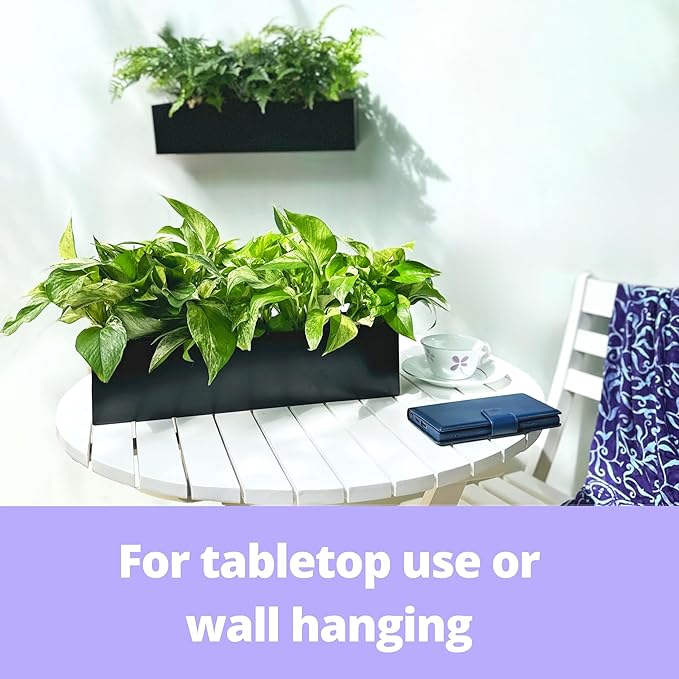 LaLaGreen Wall Planter (24 Inch, 2 Pack) Rectangular Metal Hanging Flower Pot for Succulents Carbon Steel Black, Long Window Sill Box Modern Fence Floating Garden Shelf for Deck Indoor Outdoor Decor