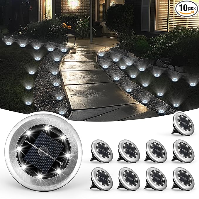 SOLPEX Mini Solar Ground Lights, 10 Pack Solar Lights Outdoor Waterproof, Pathway Lights Solar Powered, Solar Garden Light, Landscape Lighting for Yard Driveway Walkway (Cool White)