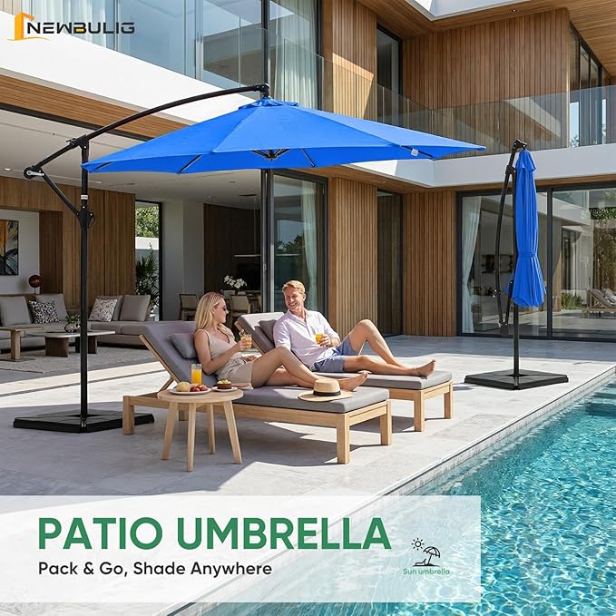 NEWBULIG 10FT Patio Umbrella, Offset Cantilever Outdoor Patio Table Umbrella, UV Protection, Fade Resistant Fabric, Easy Tilt Adjustment for Pool, Deck, Garden, Backyard