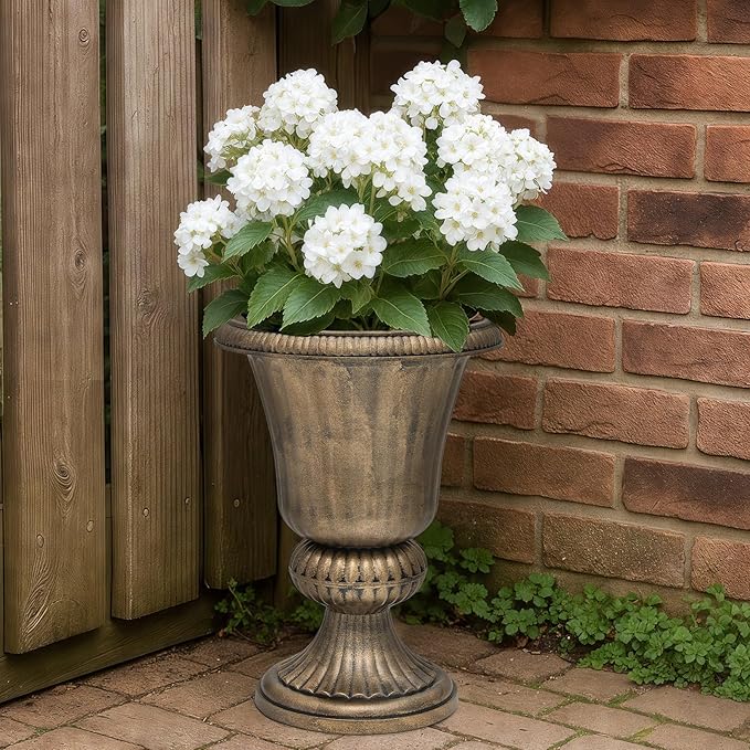 Magshion 20" Urn Planter for Outdoor and Indoor Plants, Large Decorative Front Porch Planter, Vintage Grecian Flower Pot for Patio, Garden & Entryway Décor, Antique Brass