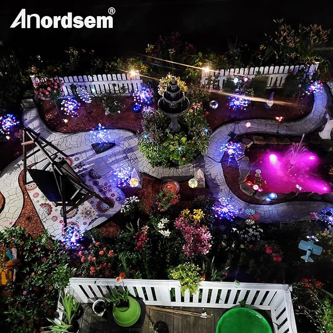 Anordsem Solar Lights Outdoor Waterproof: Garden Light Solar Powered for Yard Outside - Fireworks Lamp Colorful Lighting Path Decor 8 Pack - LED Sparkler DIY Decorating Gifts for Women Mom Wife
