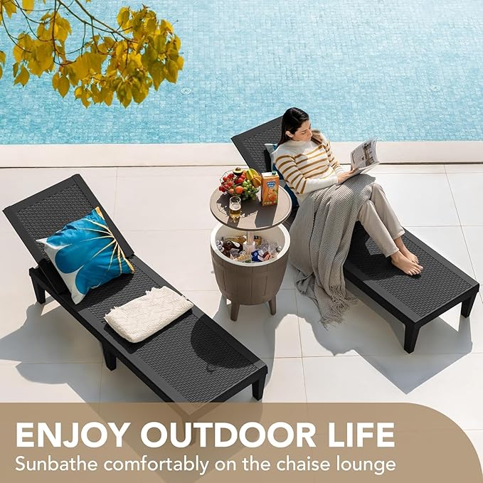 Devoko Outdoor Chaise Lounge Chair Set of 4 for Outside Pool Patio, Adjustable Waterproof Easy Assembly Chaise Lounge Outdoor (Black, Set of 4)