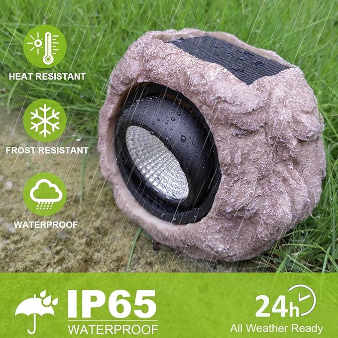 Outdoor Solar Rock Light - 4 Pack, Fake Rock IP65 Waterproof LED Super Bright Spotlight for Deck, Staircase, Woods Garden, Walkway, Patio Pond Garden Decorative Nighttime Landscape Filler Lights