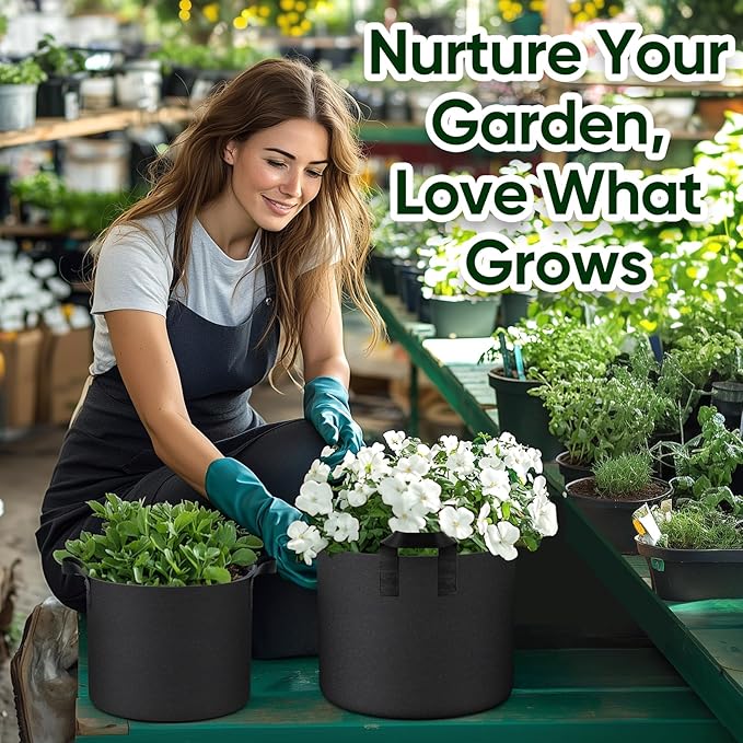 Grow Bags for Potato 5-Gallon: 10 Pack Black 350G Heavy Duty Thickened Fabric Pots with Handles & Labels - Nonwoven Gardening Containers for Growing Plants Vegetable Fruit Tomato Flowers Herbs