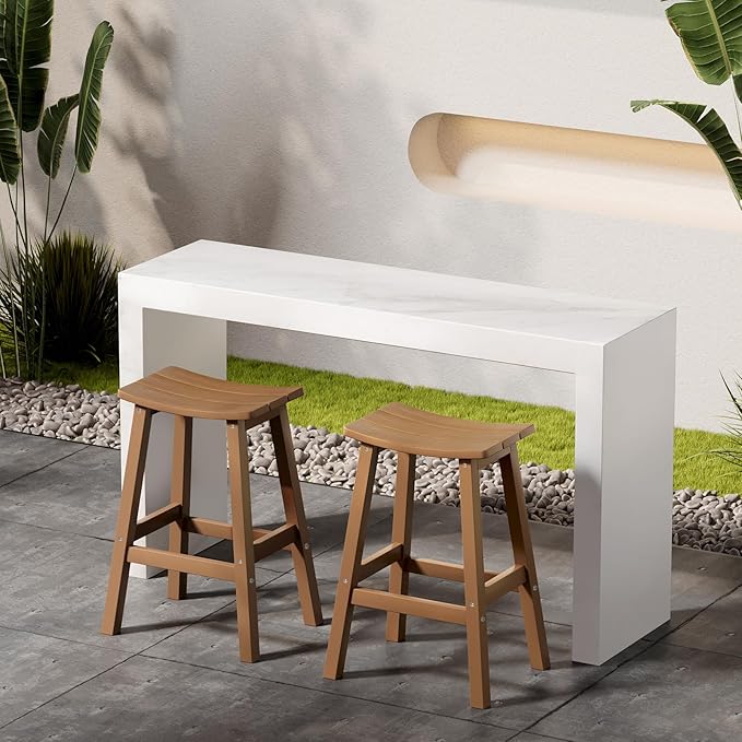 Stoog All-Weather Bar Stools Set of 4, Patio Barstools, Never Rot or Fade, for Bar, Kitchen Counter and Deck, Teak