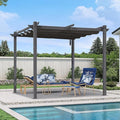 PURPLE LEAF 10' x 10' Aluminum Outdoor Pergola Wind-Resistant Retractable Pergola with Double Sun Shade Canopy Heavy-Duty Metal Pergola for Patios Backyard Deck Garden, Gray