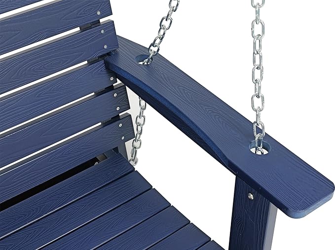 Poly Lumber 3-Seat Porch Swing, HIPS 5-Feet Bench Swing with Foldable Cup Holders,18/8 Stainless Steel Hardware, High Backrest and Deep Contoured Seat (Navy Blue, 5-feet)