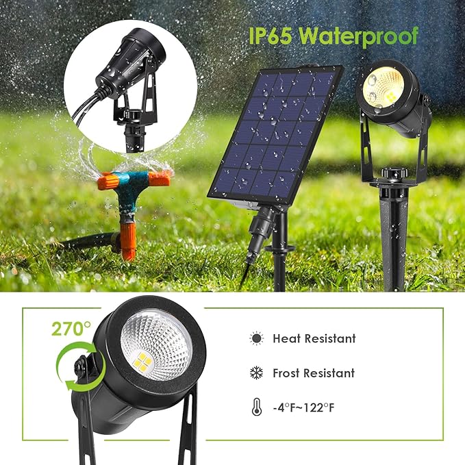 B-right Solar Spot Lights Outdoor, 8 Modes IP65 Waterproof Solar Powered Garden Spotlights 4-in-1 Landscape Lighting Auto On/Off with Remote Solar Uplights for Patio Pathway Tree 2700K Warm White