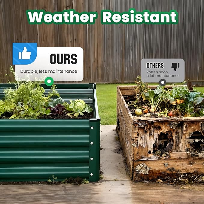 Quictent Galvanized Raised Garden Bed 8x4x1 Ft Metal Planter Box for Vegetables Bottomless for Backyard, 2 Tomato Cages Included, Green 2PCS