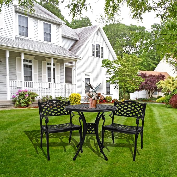 30.31" Outdoor Patio Dining Table, Cast Aluminum Patio Table, Patio Bistro Table, Patio Furniture Set with 2.36" Umbrella Hole for Balcony Lawn Garden Backyard