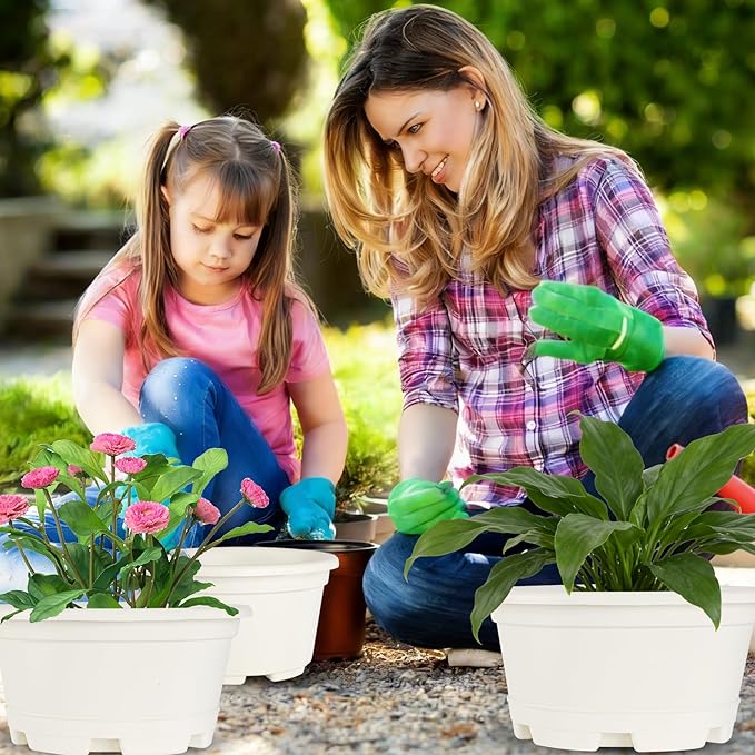 5 Pack 8.5 inch Plant Pot,Outdoor Flower Pots,Plastic pots for Plants Indoor with Drainage Holes and Trays, Decorative Garden Containers Sets for Houseplants
