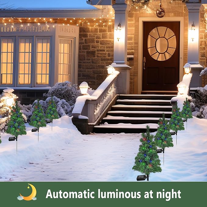 Solar Christmas Tree Garden Stake Lights Outdoor Waterproof Pathway Lights Xmas Tree Light for Lawn Patio Yard Front Porch Christmas Decor 2pcs