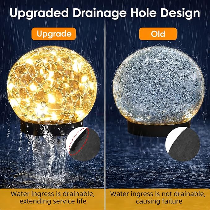 Solar Garden Lights Outdoor Waterproof, 4 Pack Cracked Glass Ball Light, Ground Landscape Garden Decor, Solar Globe Decorative for Pathway/Patio/Lawn/Yard (Warm White, 4.7")