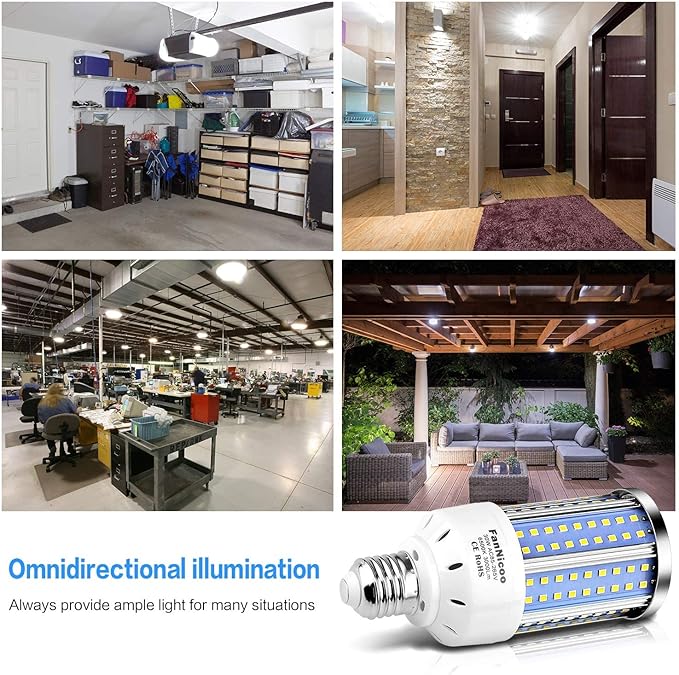 2-Pack 200W Equivalent LED Corn Light Bulb 3000 Lumen 6500K Cool White Daylight 30W LED Corn Lamp E26/E27 Medium Base for Indoor Outdoor Warehouse Garage Basement Backyard Factory Barn and Many Areas