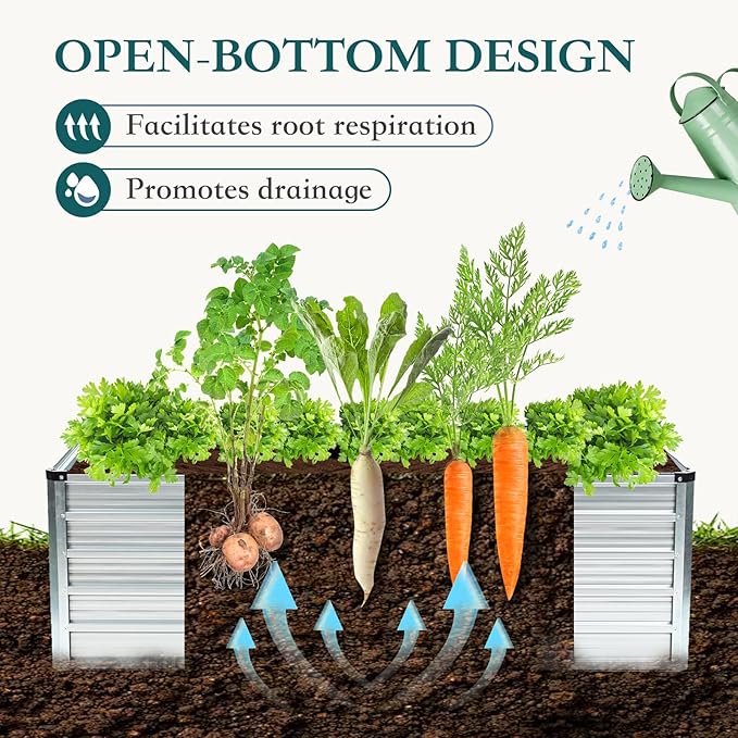 DUMOS Raised Garden Bed Outdoor, 6x3x2ft Planter Box Outdoor for Deep-Rooted Herbs/Flowers/Vegetables, Large Metal Garden Bed for Patio, Balcony and Backyard, Silver