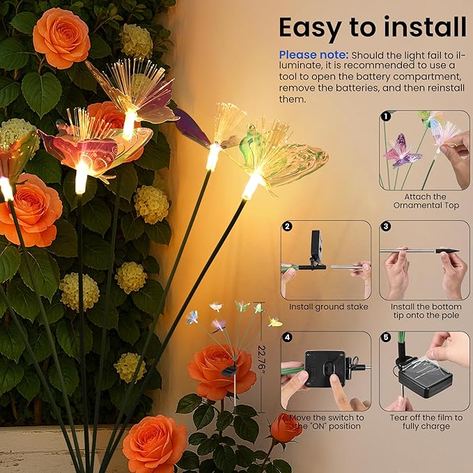 Solar Garden Lights,Swaying Butterfly Lights Outdoor Decorative,4pack Warm White LED Solar Lights for Outside Yard,Lawn,Patio,Pathway Decoration Gardening Gifts