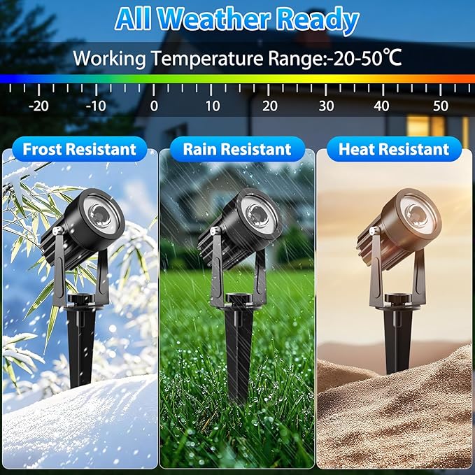 T-SUNUS Solar Spot Lights Blue Metal Outdoor Christmas Spotlights with 9.8ft Cable, IP65 Waterproof Separated Panel for Yard Driveway Pathway Pool Tree Patio Landscaping Wall Flag Trees Halloween