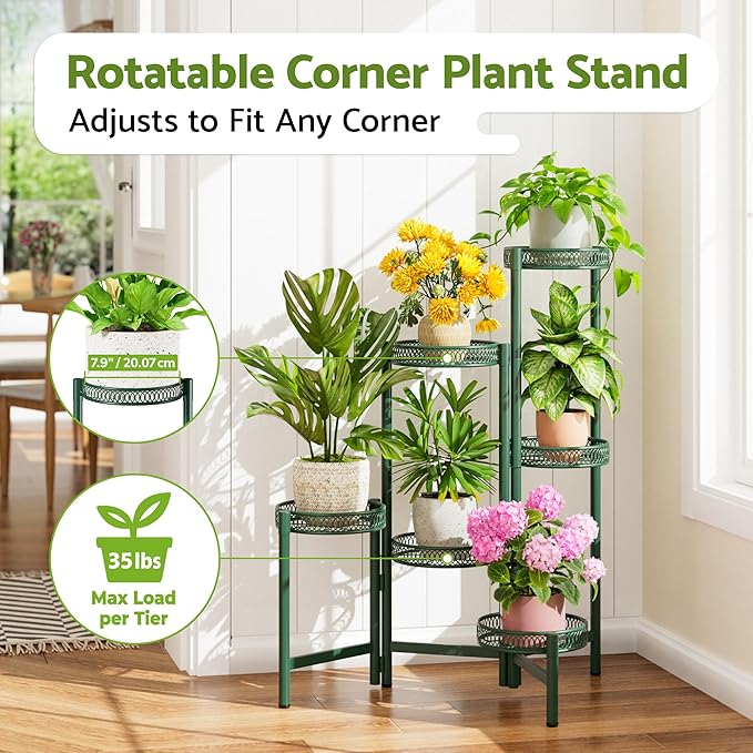 Metal Plant Stands Indoor Outdoor, 6 Tier Plant Stand Corner Plant Shelf, Folding Tall Plant Rack, Heavy Duty Iron Flower Display Holder Stand for Living Room Patio Porch Balcony - GreenFlower