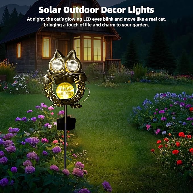 Solar Lights Outdoor Decor, Solar Cat Yard Decorations Outdoor, Garden Decorative, IP65 Waterproof, Gifts for Women Mom, for Yard Patio Lawn Pathway Landscape