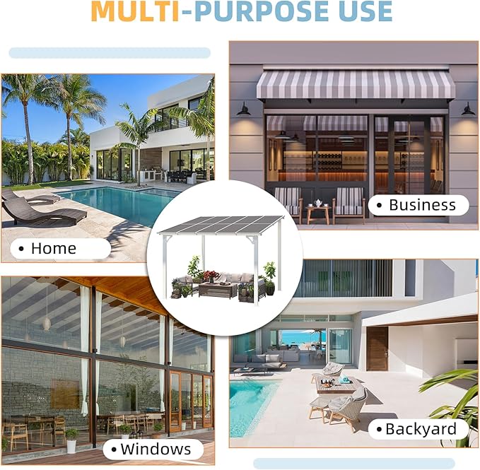 AECOJOY 10' x 10' Pergola Gazebo in White, Small Wall Mounted Pergolas and Gazebos on Clearance, Outdoor Patio Lean to Gazebo Metal Awnings for Deck, Porch, Backyard and More