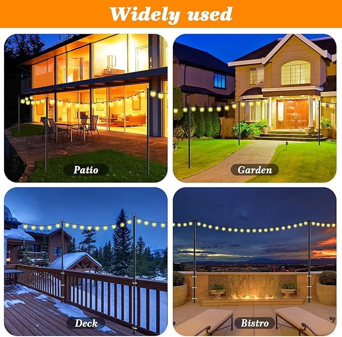 6 Pack String Light Poles,10 Ft Light Poles for Outside String Lights,Outdoor Lights Pole with Fork,Metal Poles Stand for Patio Deck Backyard