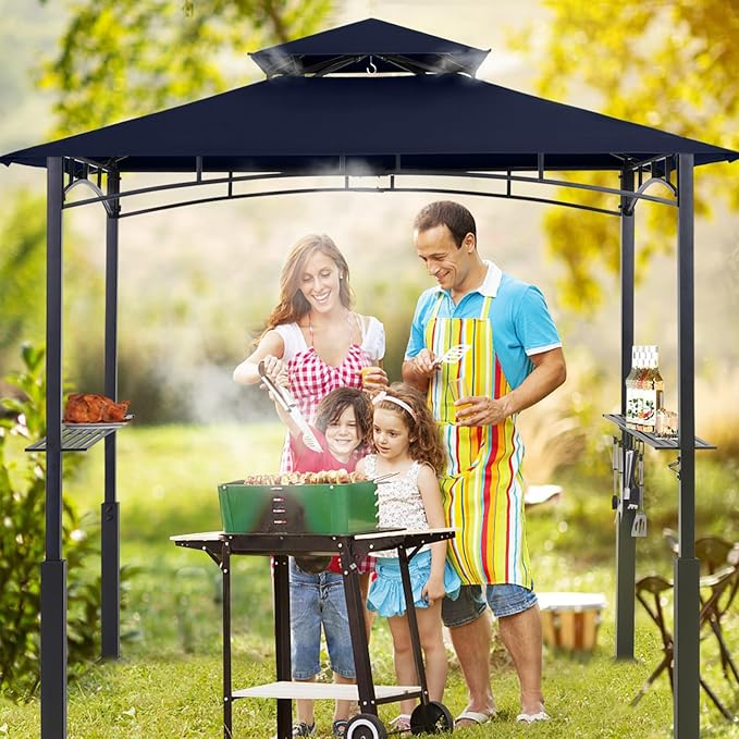 ABCCANOPY 8x5 Grill Gazebo - Outdoor BBQ Canopy Shelter with Led Light for Patio Backyard Grilling (Navy Blue)
