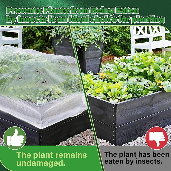 KEOHOL 3-Pack Garden Netting for Raised Beds, 59.1" × 27.6" × 17.7" Rectangular Plant Covers with Ultra-fine Mesh, UV Protected HDPE Plant Netting for Vegetables Flowers Fruits