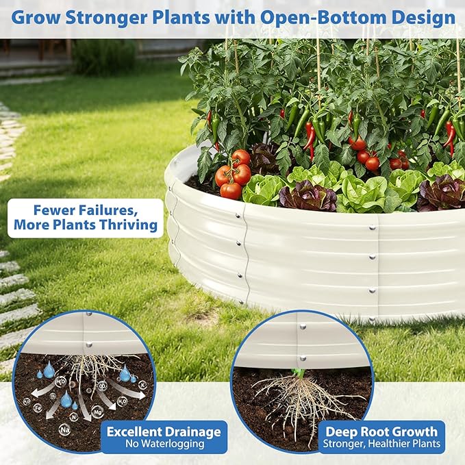 Round Galvanized Raised Garden Bed, 6x6FT, 12" Depth for Outdoor Gardening, Heavy Duty Metal Planter Box for Vegetables, Flowers & Herbs, Rust-Resistant, Easy DIY Assembly