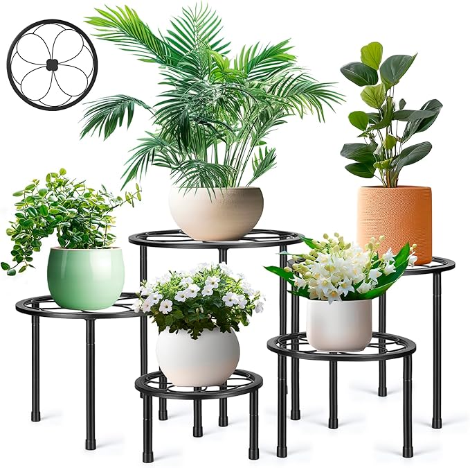 5 Pack Metal Plant Stand, Iron Plant Stands for Indoor and Outdoor, Flower Pot Stands for Multiple Plant, Black Potted Plant Holder for Garden Home