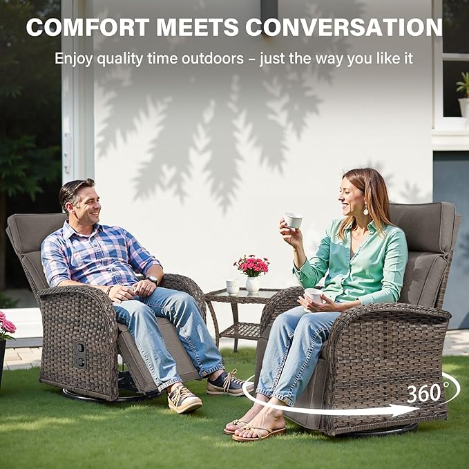 5 Piece Patio Furniture Set with Swivel Recliner Chair - Removable Outdoor Patio Couch Set, Chaise Lounge Chair Outdoor with Adjustable Backrest and Footrest and Coffee Table for Casual Gathering